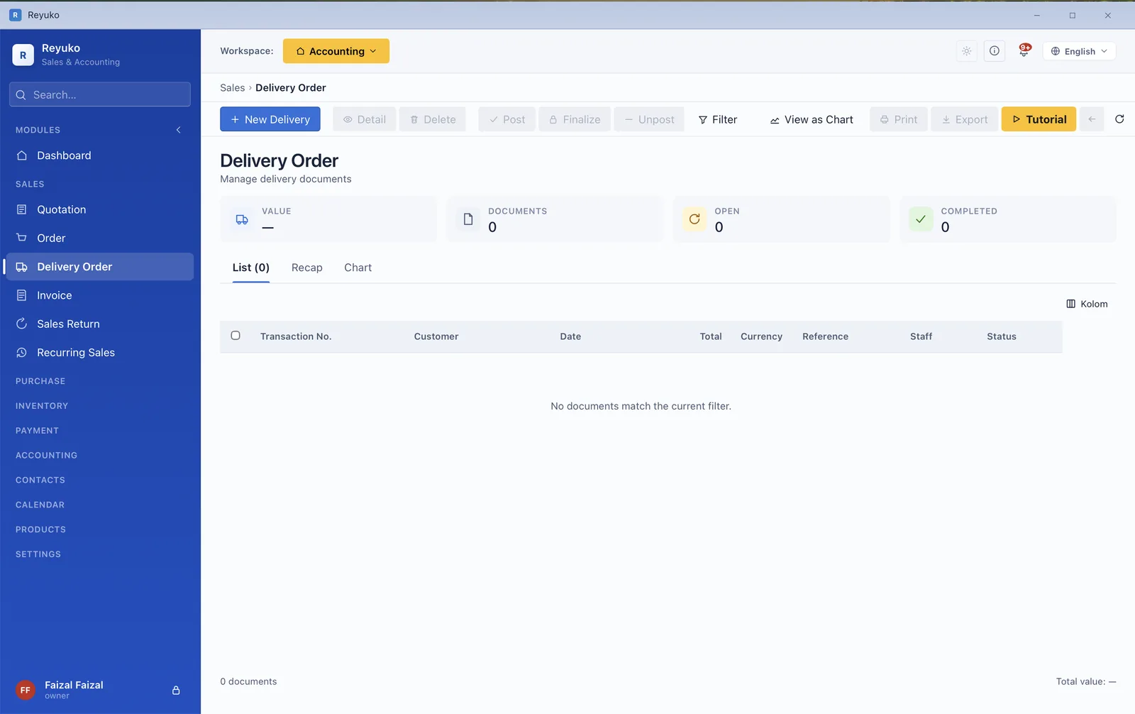 Delivery order list of goods shipped to customers before invoicing