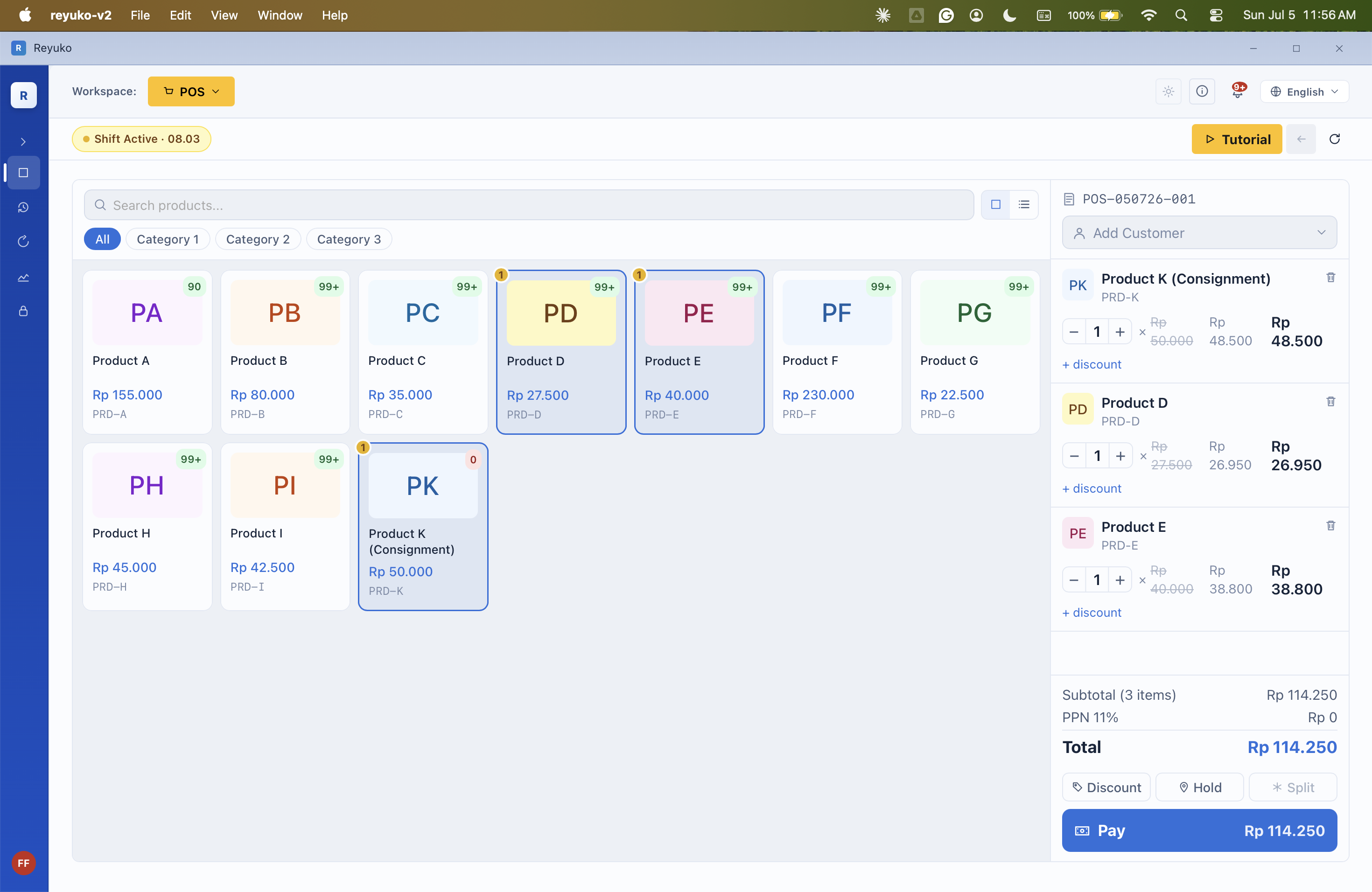 Reyuko point of sale screen